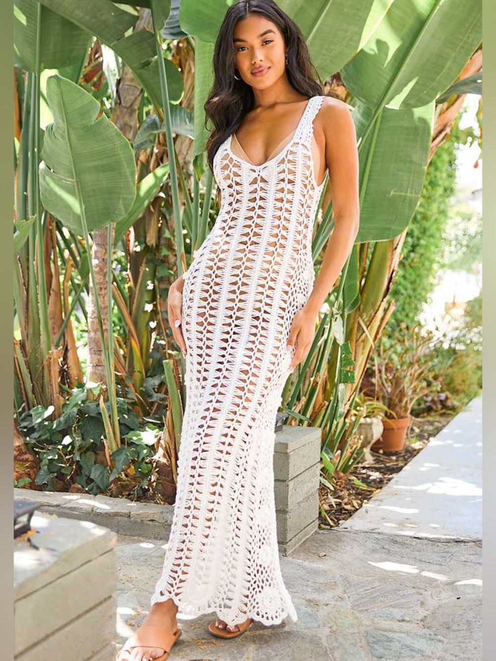 Lulus Bring on the Beach White Crochet Maxi Swim Cover-Up